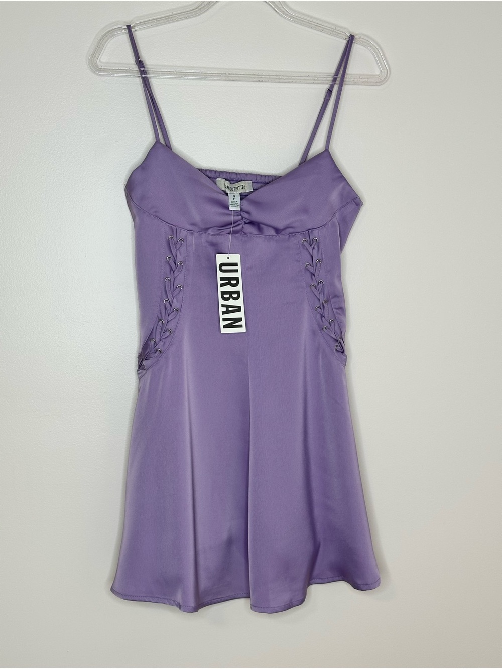 Urban Outfitters Lavender Satin Mini Dress Size SP New With Tags - Picture 5 of 6